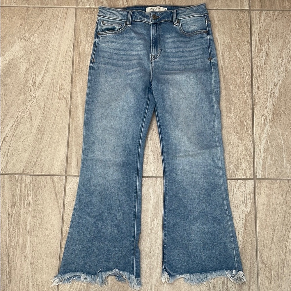 Light Blue Flare Jeans with Vintage Wash